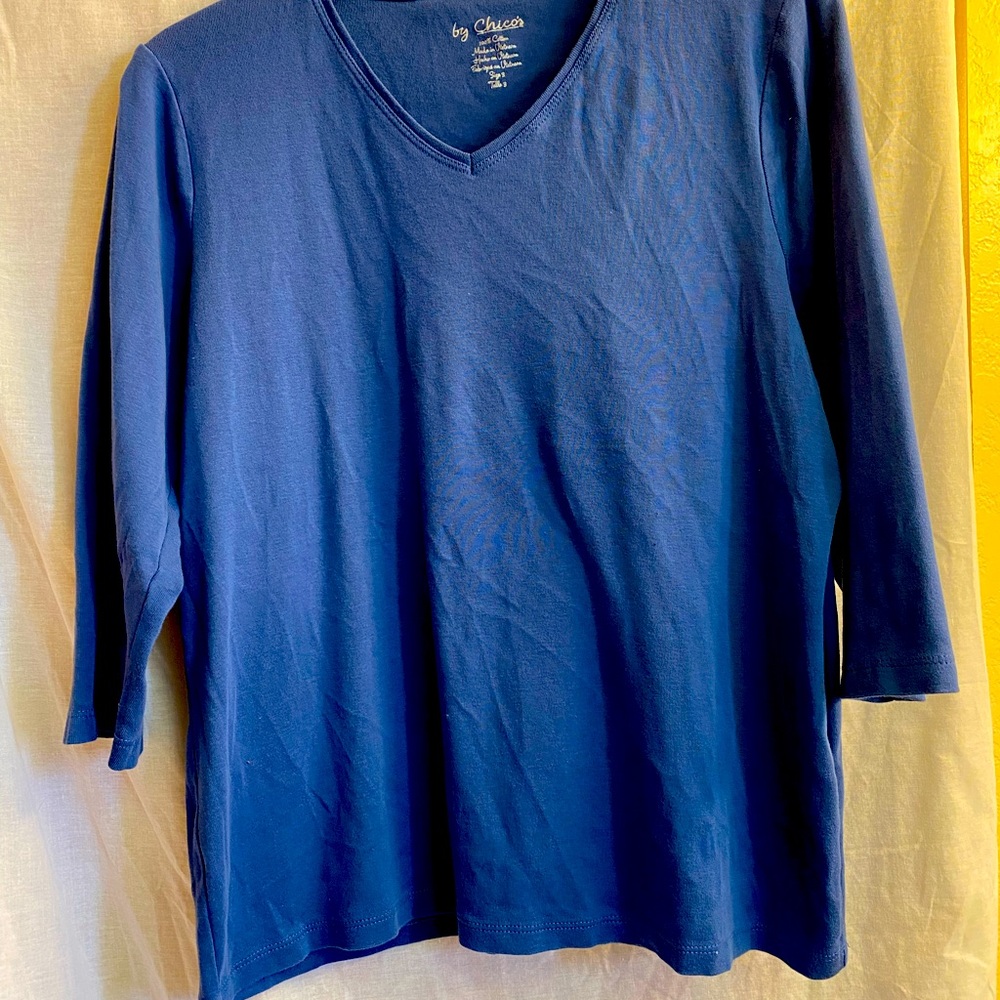 Chico's Blue 3/4 Length Sleeve Tee